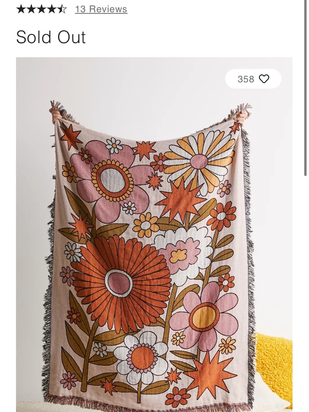 Valley Cruise Press 70s Floral Retro Throw Blanket in Pink & Orange